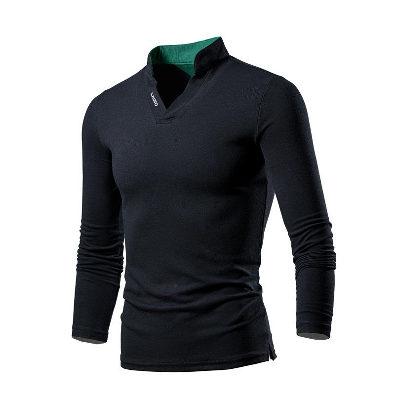 Men's Solid Color Bottoming Shirt Stand Collar Loose Long Sleeve T-shirt 11953709L