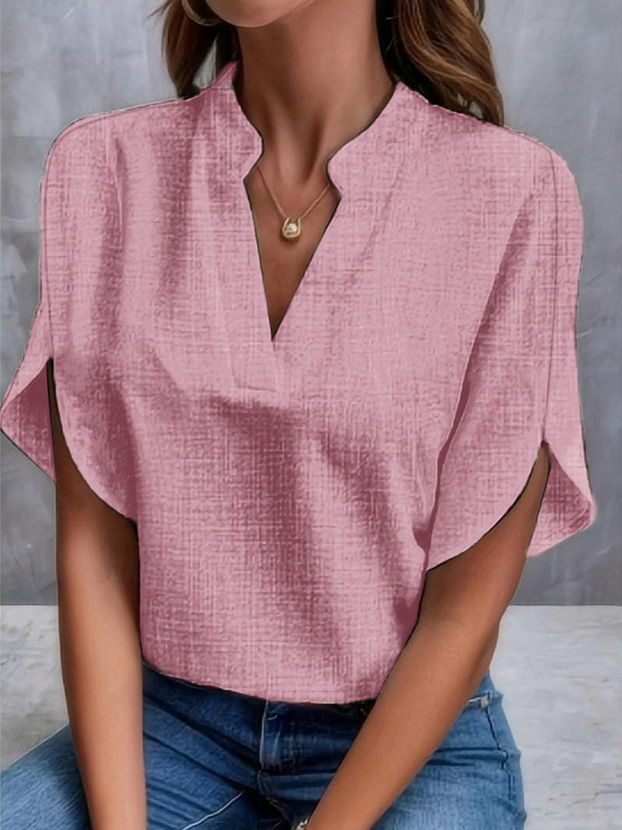 Women's Summer Solid colour V-Neck Loose Linen Shirt