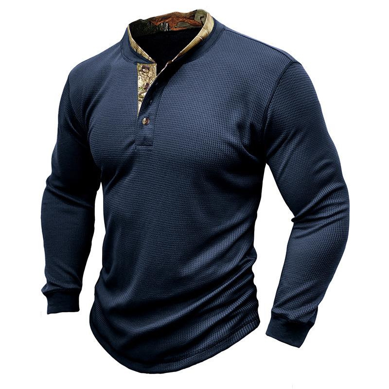 Men's Printed Long Sleeve Outdoor Base Layer Henley Shirt Waffle Top 40478743L