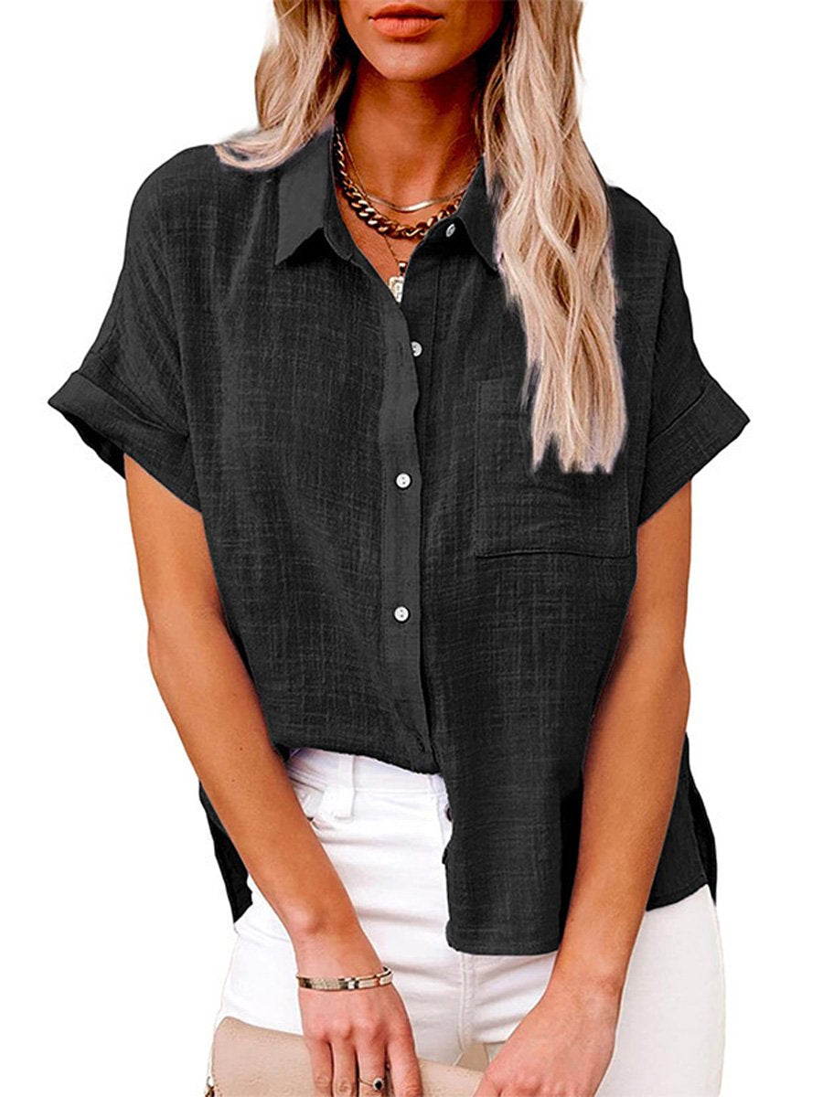 Women's Solid Color Button Down Short Sleeve Shirt