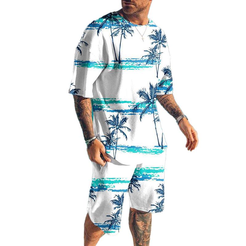 Men's 3D Printing Casual Round Neck Short Sleeve Shorts Set 32261339YM