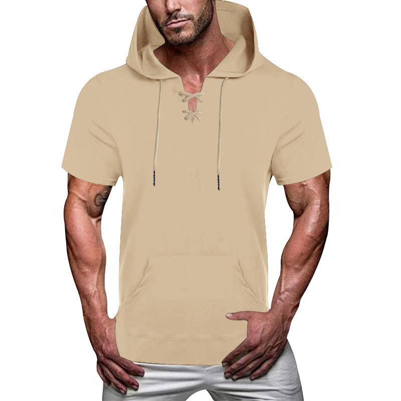 Men's Loose Casual Hooded Short Sleeve T-Shirt 07218528YM