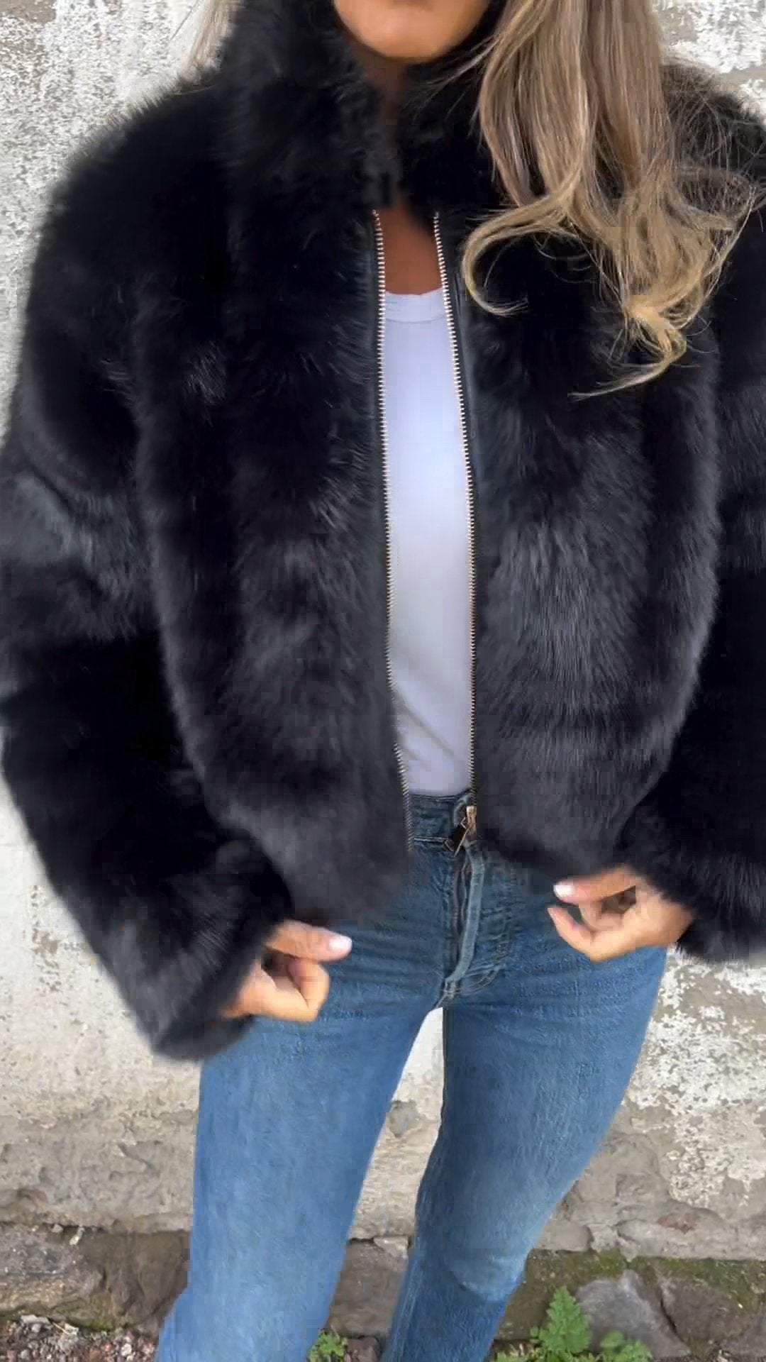 Faux fur collar jacket for women