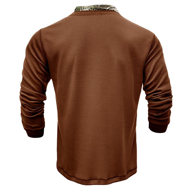 Men's Printed Long Sleeve Outdoor Base Layer Henley Shirt Waffle Top 40478743L