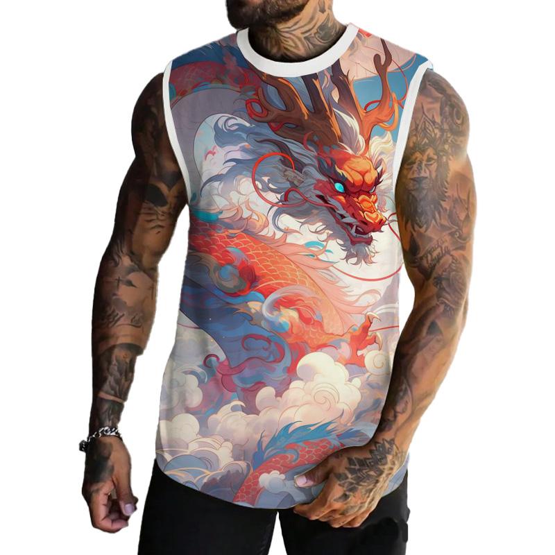 Men's Basic Printed Round Neck Vest 55237445YM