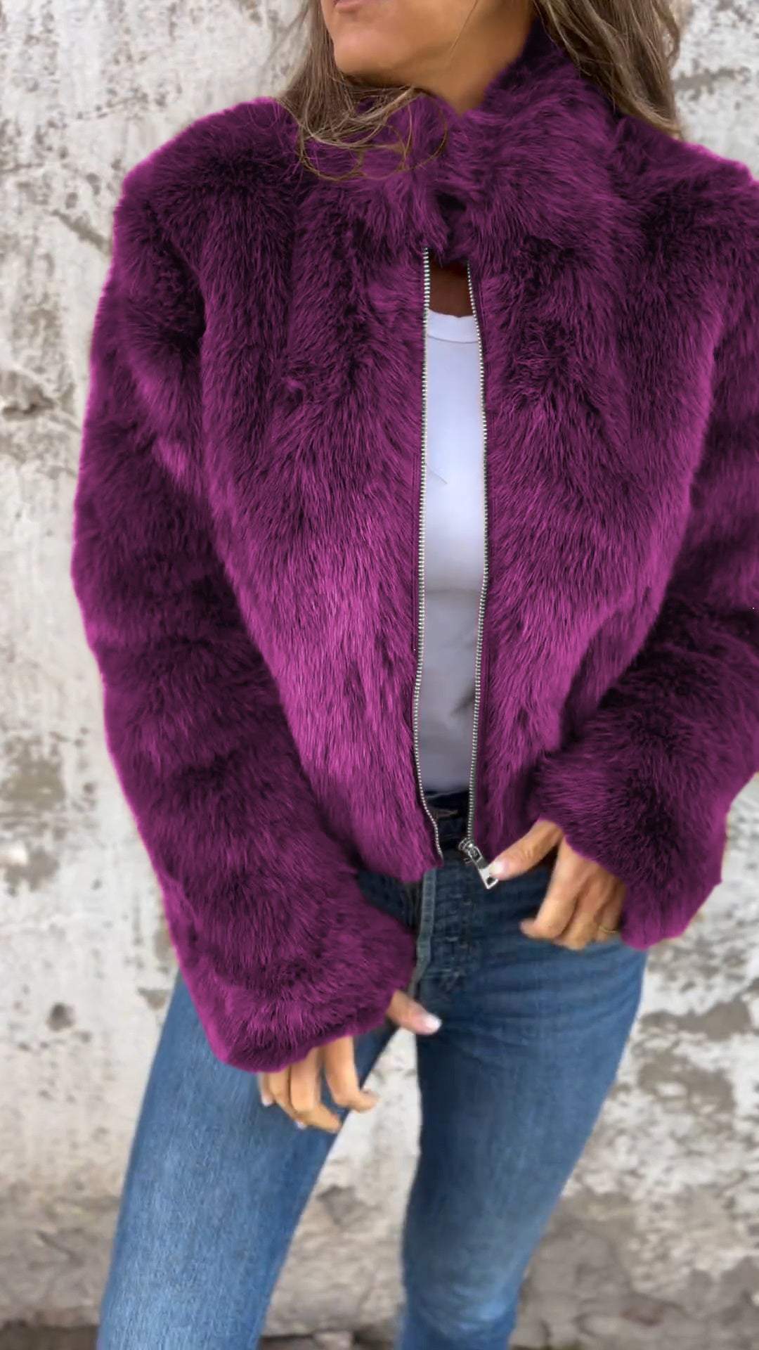 Faux fur collar jacket for women