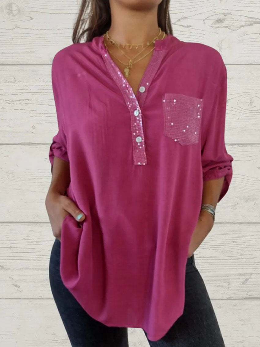 Women's Casual Sequin Patchwork Shirt