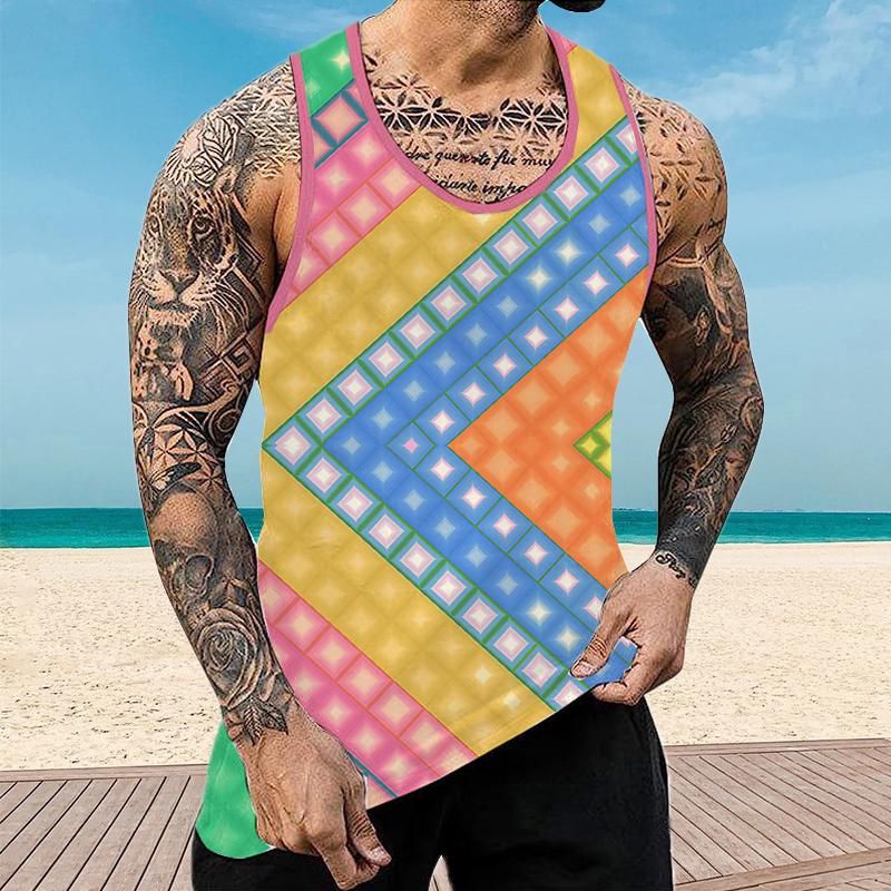 Men's Casual Colorful Square Printed Muscle Fit Tank 20451815YY