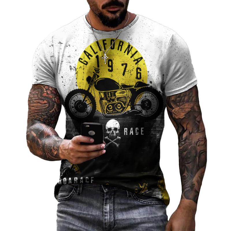 Men's Casual Motorcycle 3D Printing Loose Pullover Short-sleeved T-shirt 22437809YM