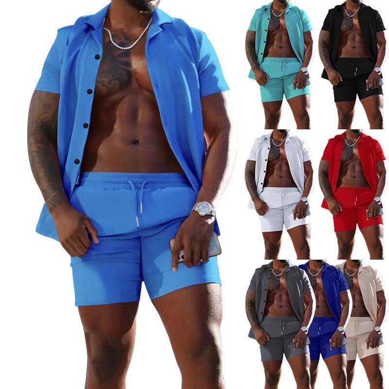 Men's Summer Lapel Short-sleeved Shorts Two-piece Casual Set 78027599L