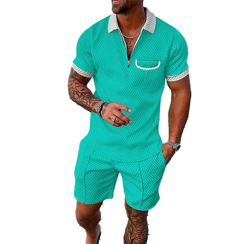 Men's Lapel Short Sleeve Shorts Set 15618236YM