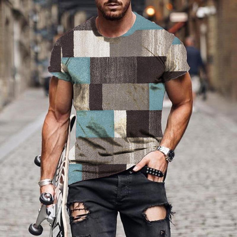 Men's Check Pattern 3D Printed Short Sleeve T-Shirt 88014989YM