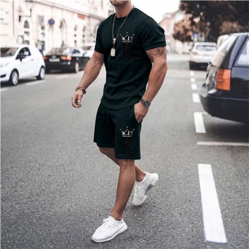 Men's Letter Print Short-sleeved T-shirt Set Sports Leisure Set 42580933L