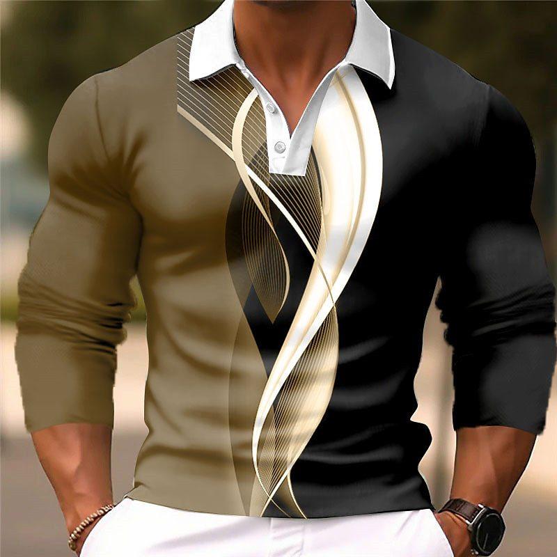 Men's Fashion 3D Printed Long Sleeve Polo Shirt 14367825YY