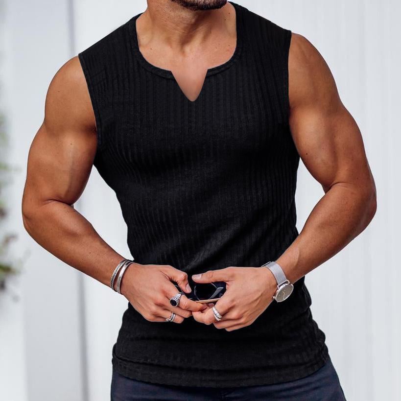 Men's Stripes Fitness Sports Slim-Fit V-Neck Vest 77785035YY