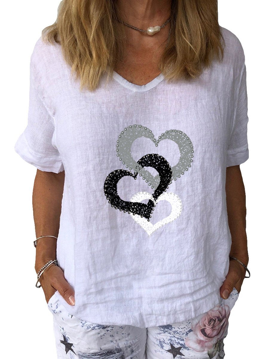 Women's Love  Art Print Cotton & Linen  Casual Top