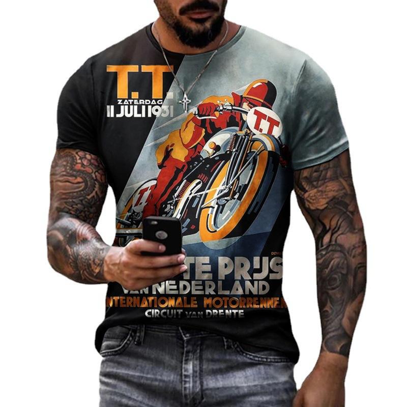 Men's Casual Motorcycle 3D Printing Loose Pullover Short-sleeved T-shirt 22437809YM