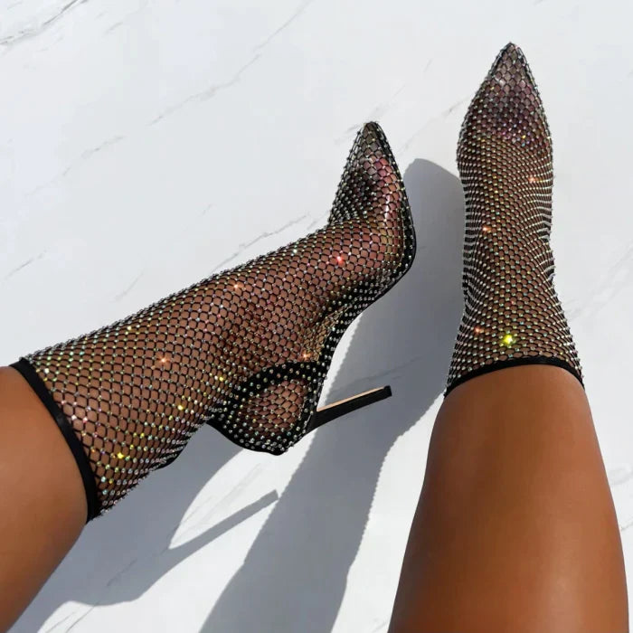 Anastasia - Mesh ankle boots with rhinestone embellishment