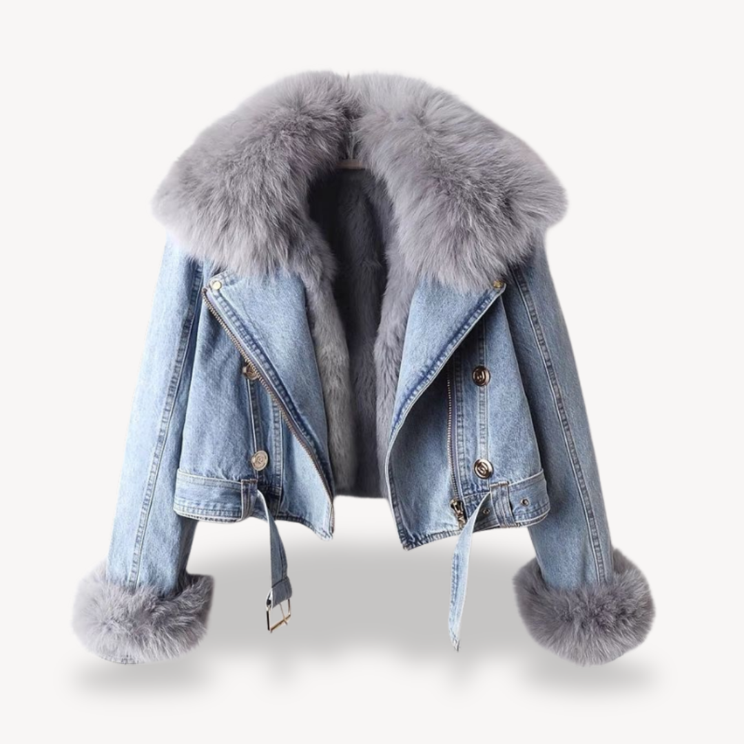 Loravelle | Women's Denim Faux Fur Jacket – Winter Biker Coat