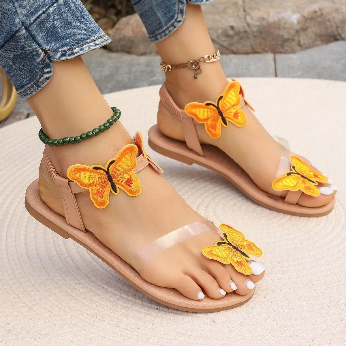 Beverly - Flat sandals with butterfly decoration for women