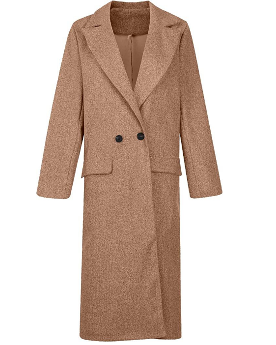 Women's Long Wool-Blend Coat - Double Breasted - Notched Lapel - Full Length Elegant Fit