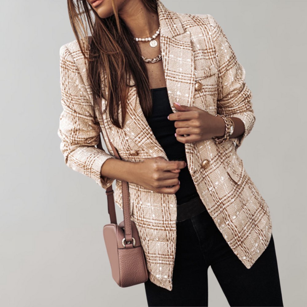 Plaid double-breasted blazer for women