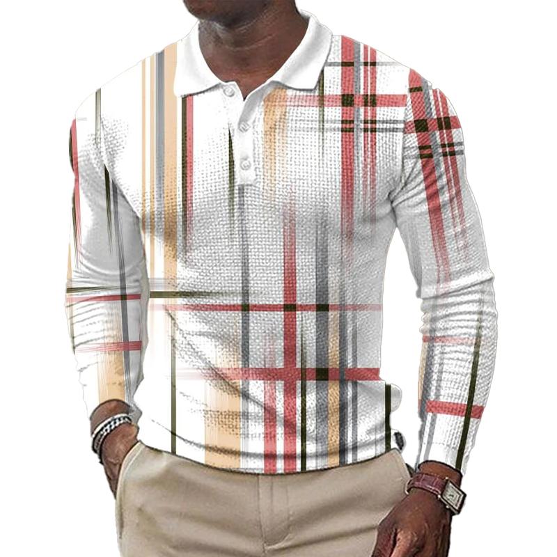 Men's Printed Lapel Button-Down Polo Long Sleeve T-Shirt 27645346L