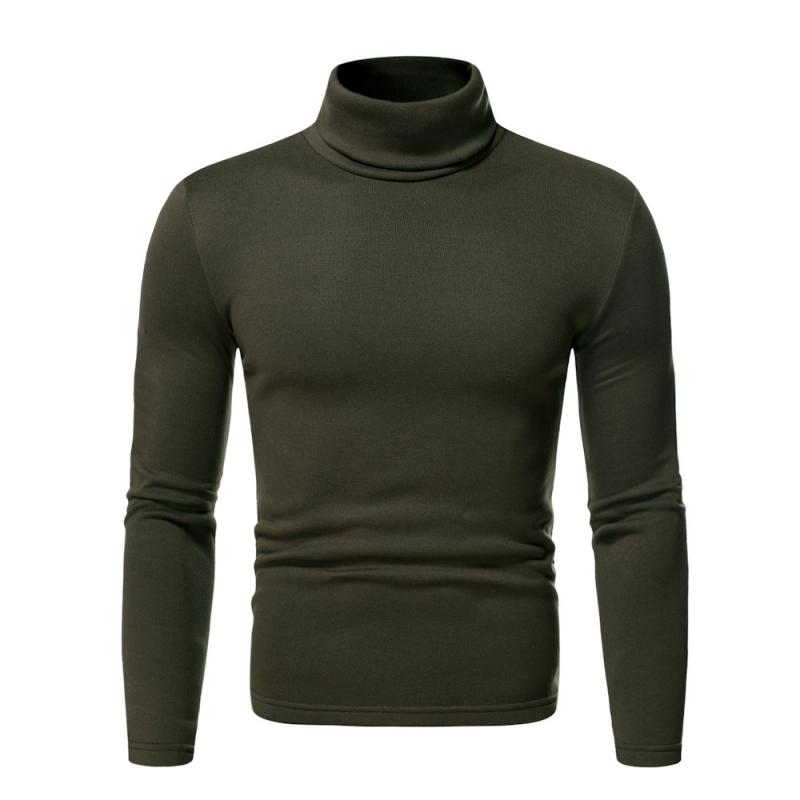 Men's Solid Color Fleece Pullover Turtleneck T-shirt Bottoming Shirt 08258439L