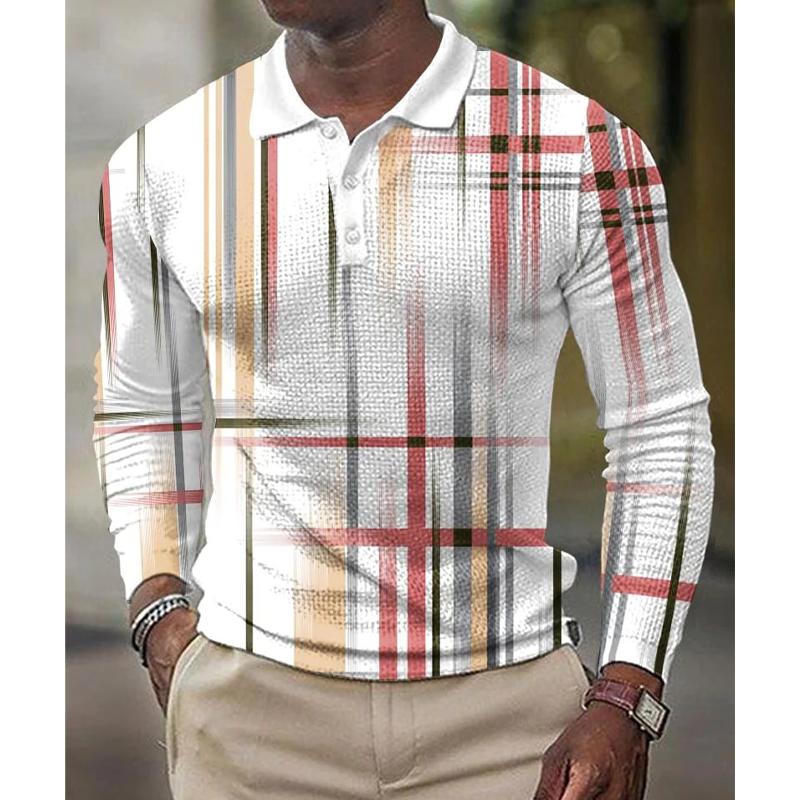 Men's Printed Lapel Button-Down Polo Long Sleeve T-Shirt 27645346L