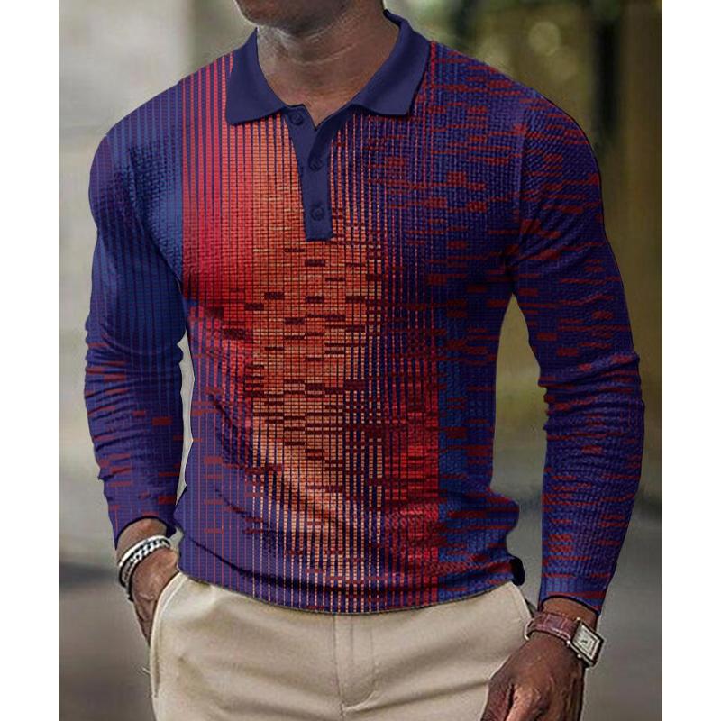 Men's Printed Lapel Button-Down Polo Long Sleeve T-Shirt 27645346L