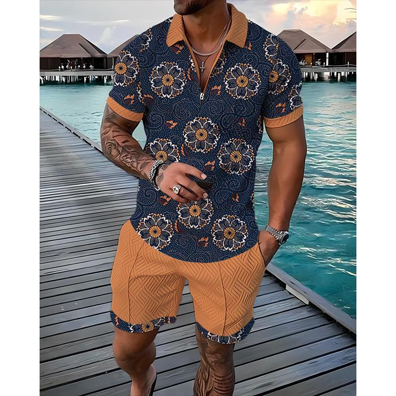 Men's Printed Short Sleeve Polo Set 07524166L