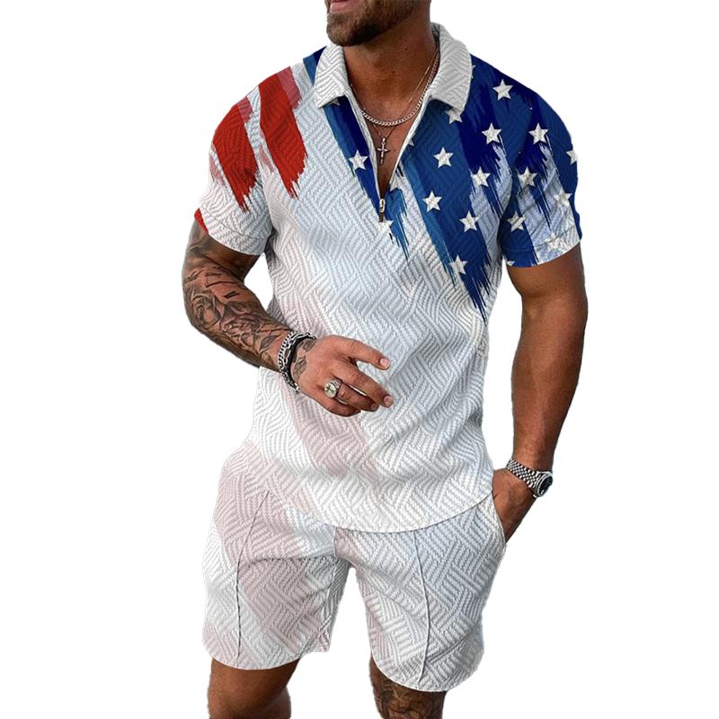 Men's Casual Set Polo Collar Short Sleeve Set 20018059L