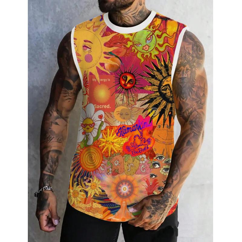 Men's Multicolor Sunflower Mushroom Animal Printed Casual Tank 42074488L