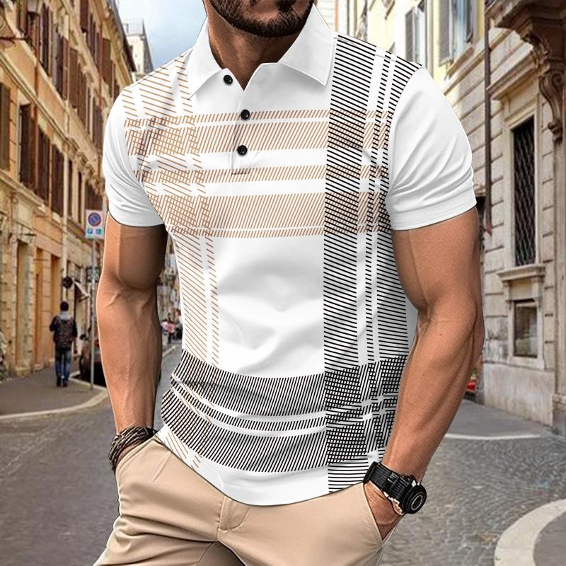 Men's Striped Print Sports Polo Shirt 98444483L