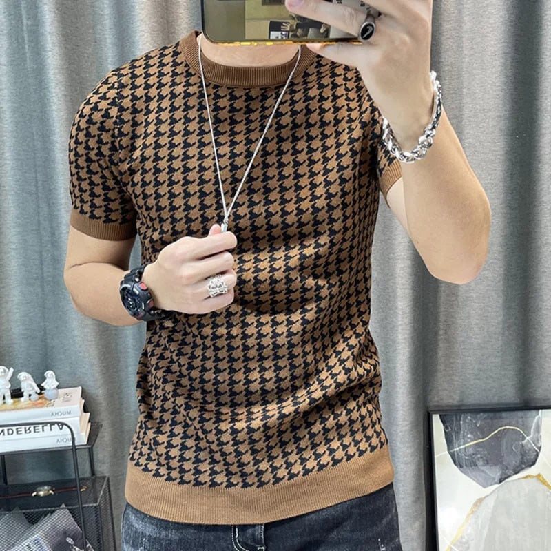 Adrianus - Knitted Houndstooth Design Shirt for Men