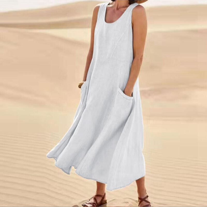 Andrea - Solid casual loose long summer dresses