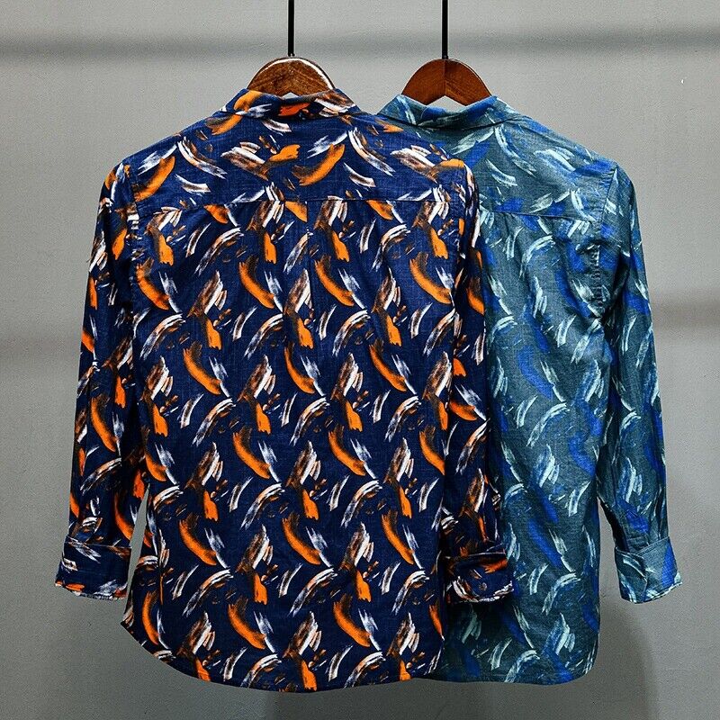 Phoenix - Shirt with turn-down collar and striking feather print