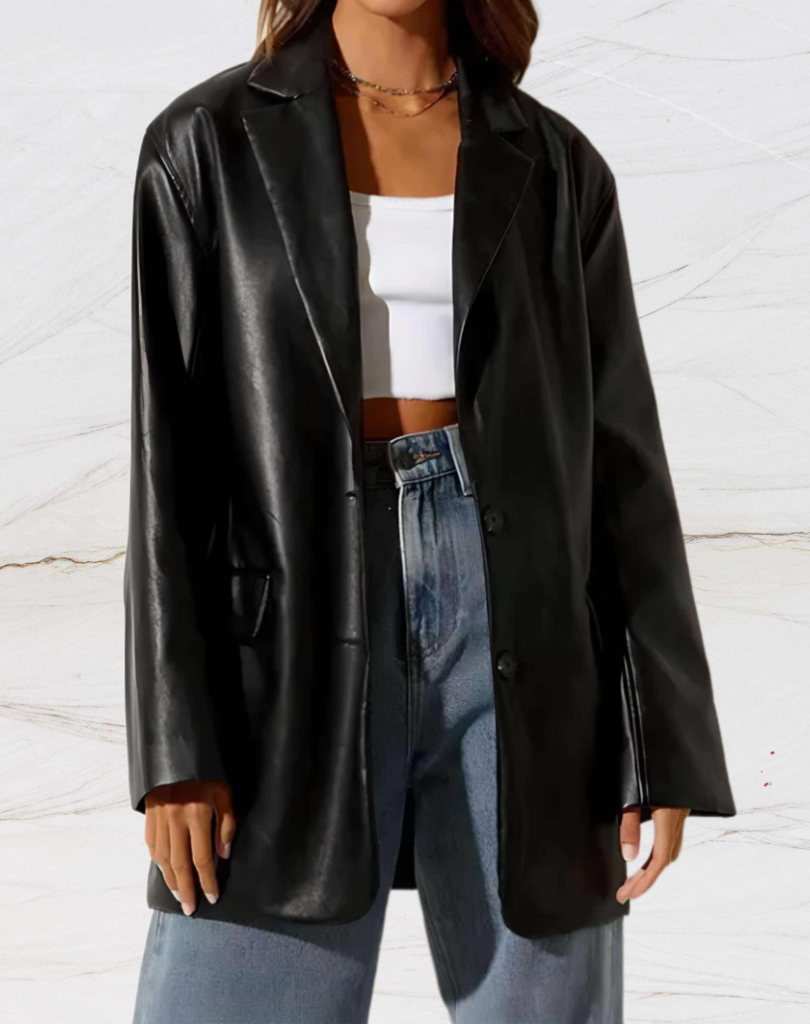 Eda | Women's Mid-Length Leather Jacket - Classic & Chic