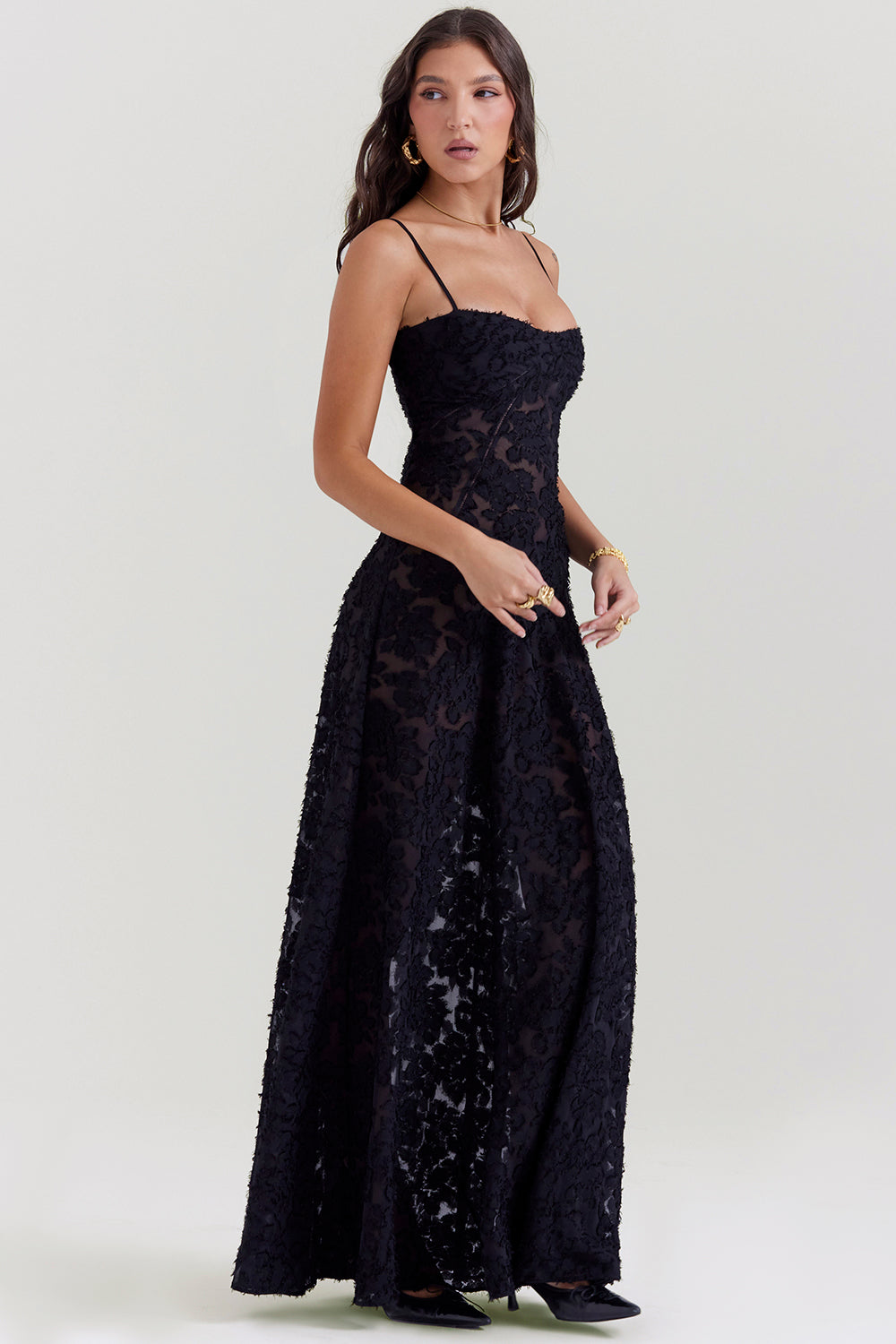 Eleanor - Retro Cream Maxi Dress With Lace Back Panel