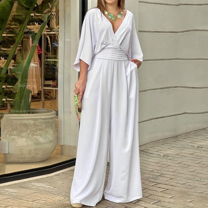 Ultra-modern one-piece jumpsuit - Casual jumpsuit with elasticated waistband and wide trouser legs