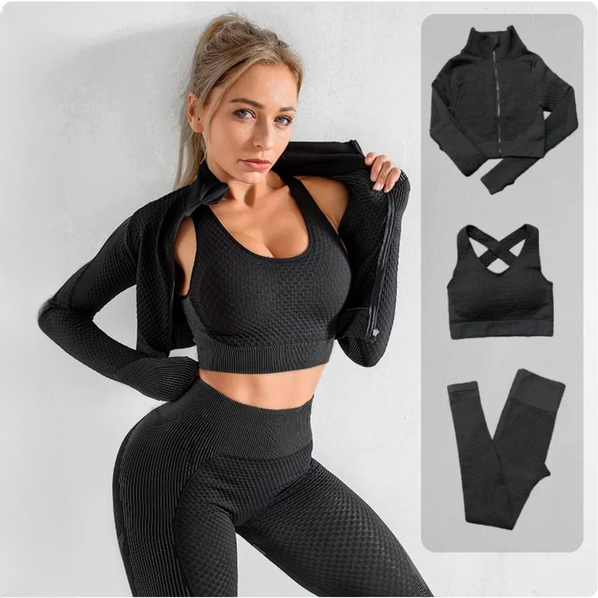 Yoga set for women - long-sleeved crop top & high-waisted leggings