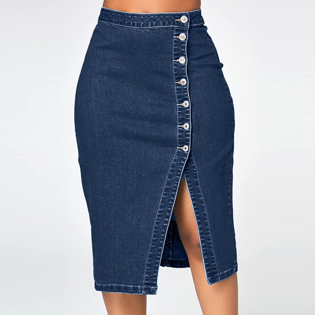 Stylish denim skirt with slit