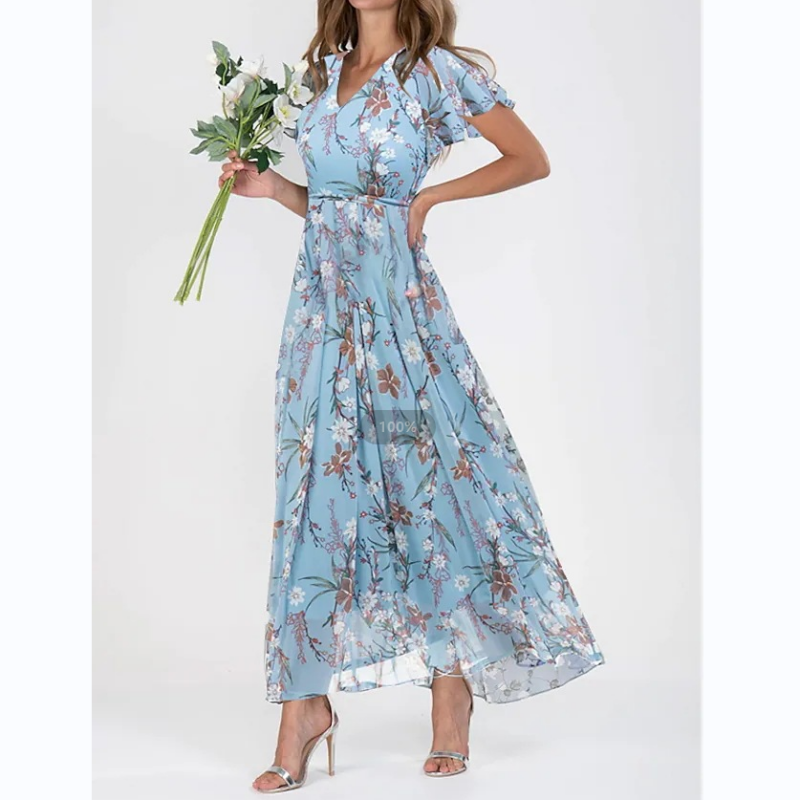 👗Short sleeve long dress with floral print--🔥