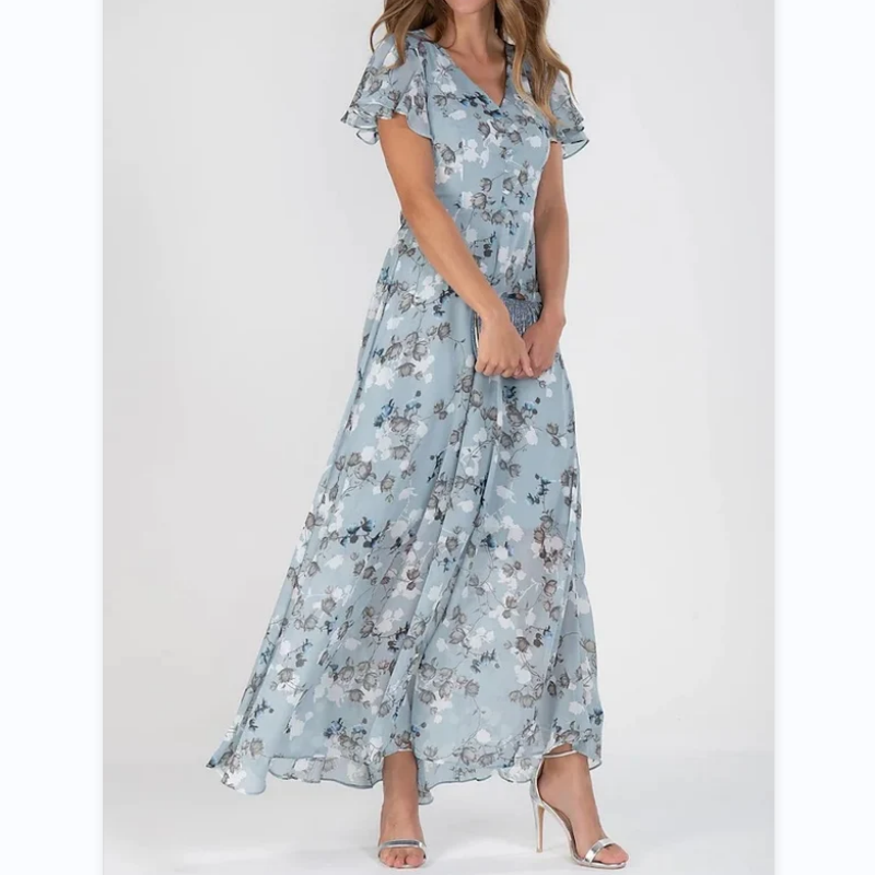 👗Short sleeve long dress with floral print--🔥