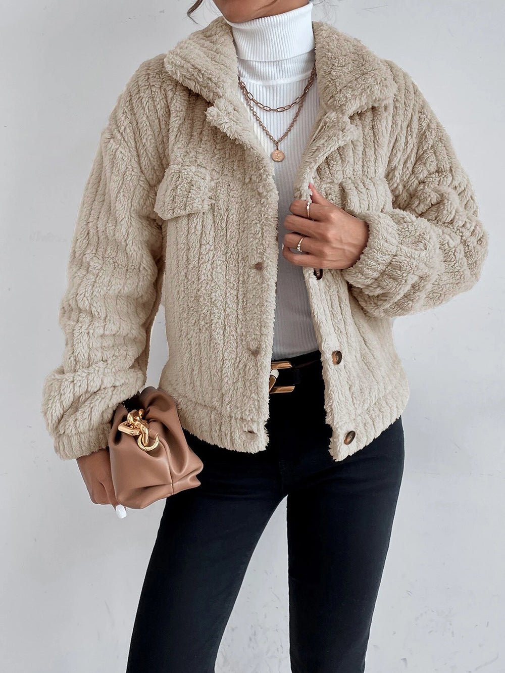 Textured button-up jacket for women