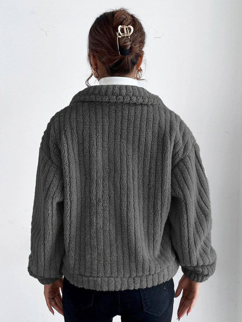 Textured button-up jacket for women