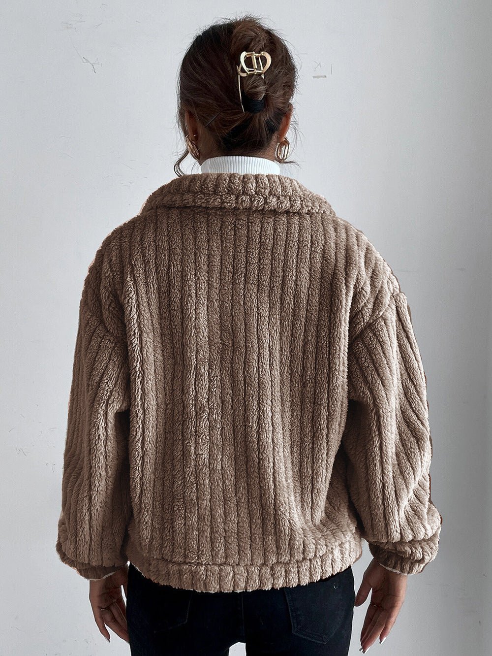 Textured button-up jacket for women