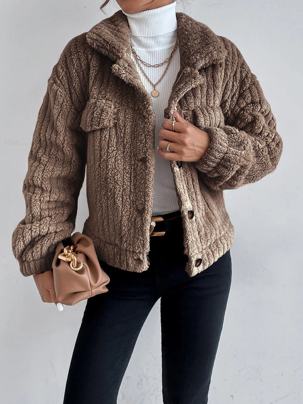 Textured button-up jacket for women