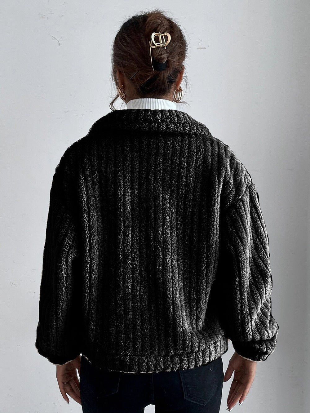 Textured button-up jacket for women
