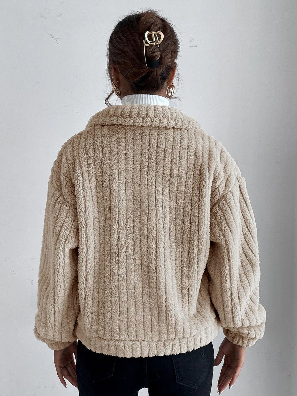 Textured button-up jacket for women